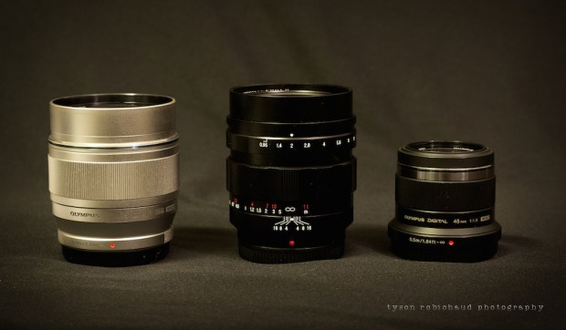 Oly 75mm Voigtlander 42.5mm Oly 45mm